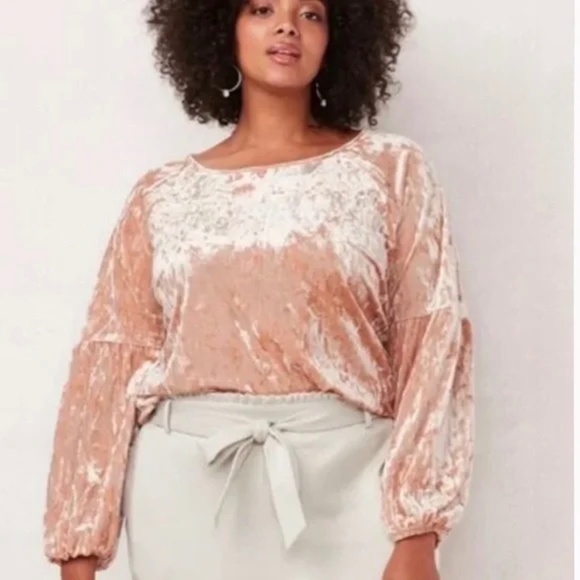 LC Lauren Conrad Tops - LC LAUREN CONRAD Plus Size Top Crushed Velvet Velour Volume Sleeve Peach XXL